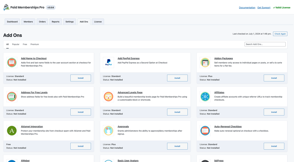 Paid Memberships Pro - Plugin Addons